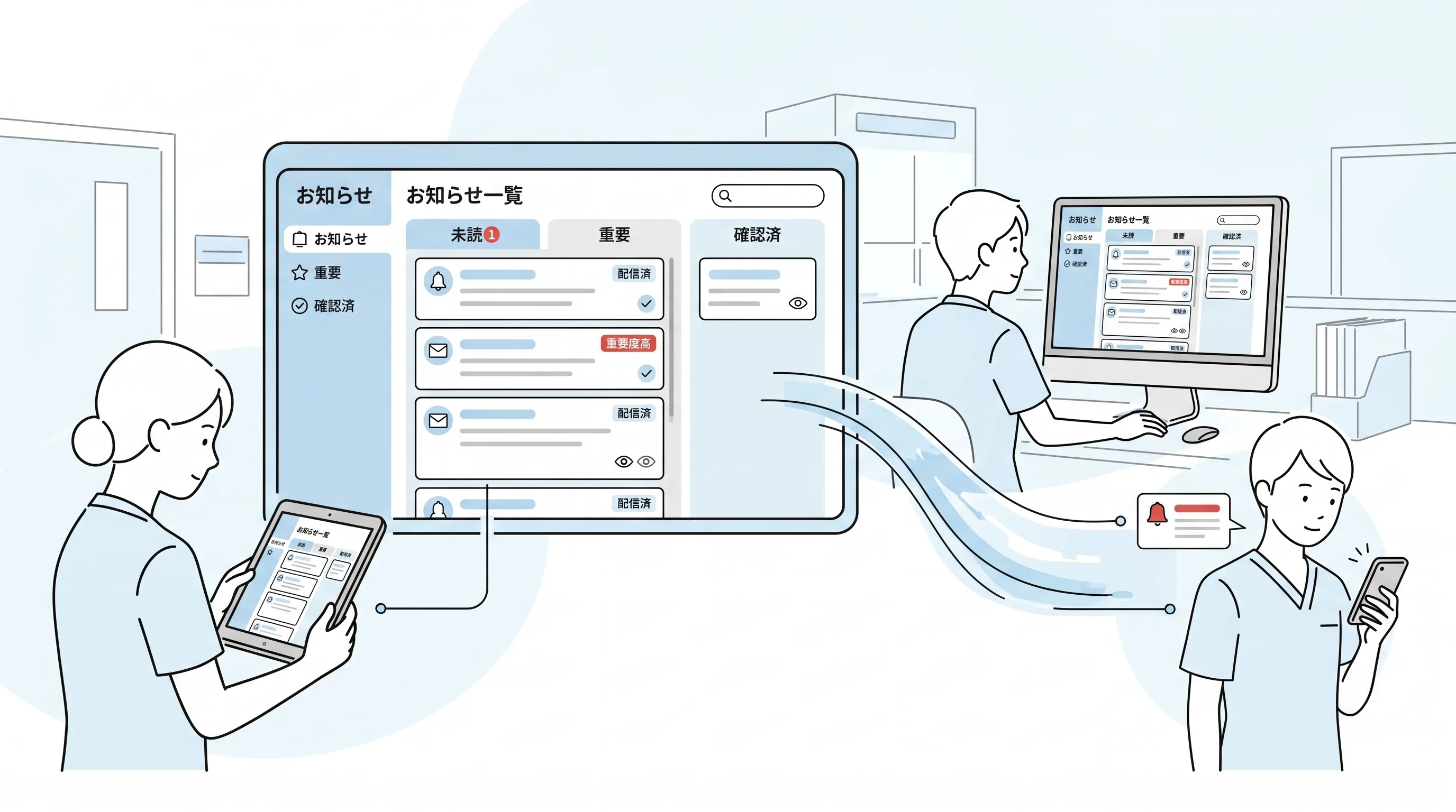 院内通達の配信・既読状況を確認するkotomosのお知らせ画面