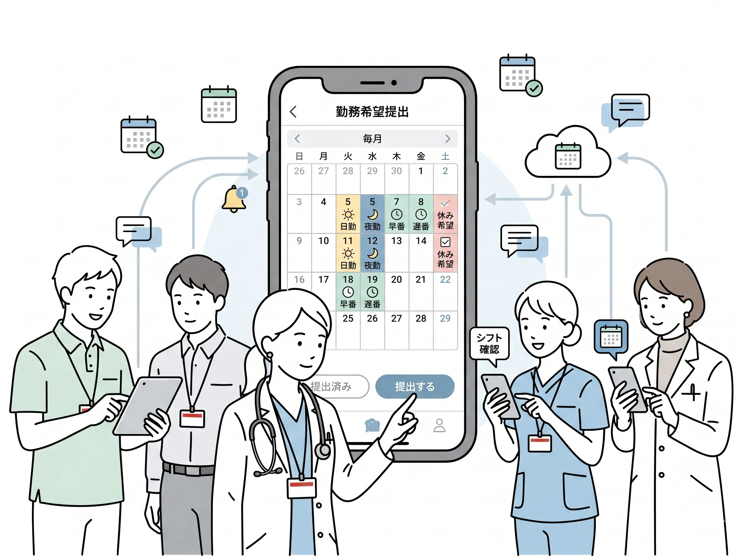kotomosでスタッフがスマホから勤務希望を提出する勤務希望収集画面のイメージ